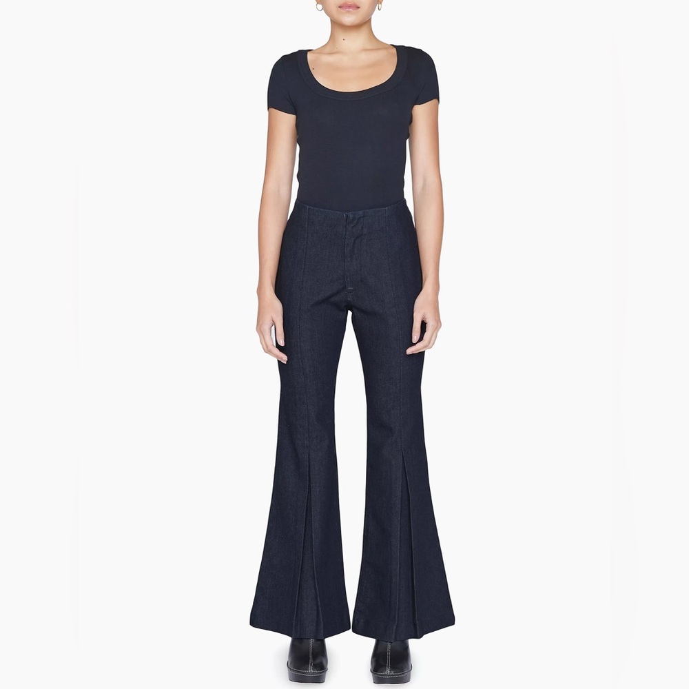 FRAME Petite Pixie Boxed Pleated Stretch Denim Pants Size 24 in Rinse Blue